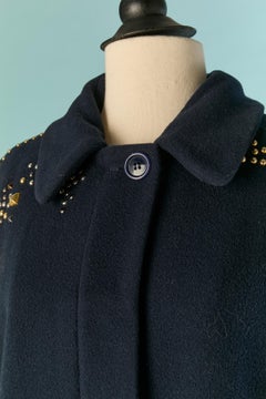 Navy blue single breasted coat with stud and rhinestone ANGELO TARLAZZI
