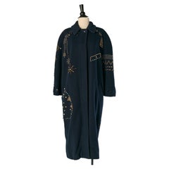 Navy blue single breasted coat with stud and rhinestone ANGELO TARLAZZI
