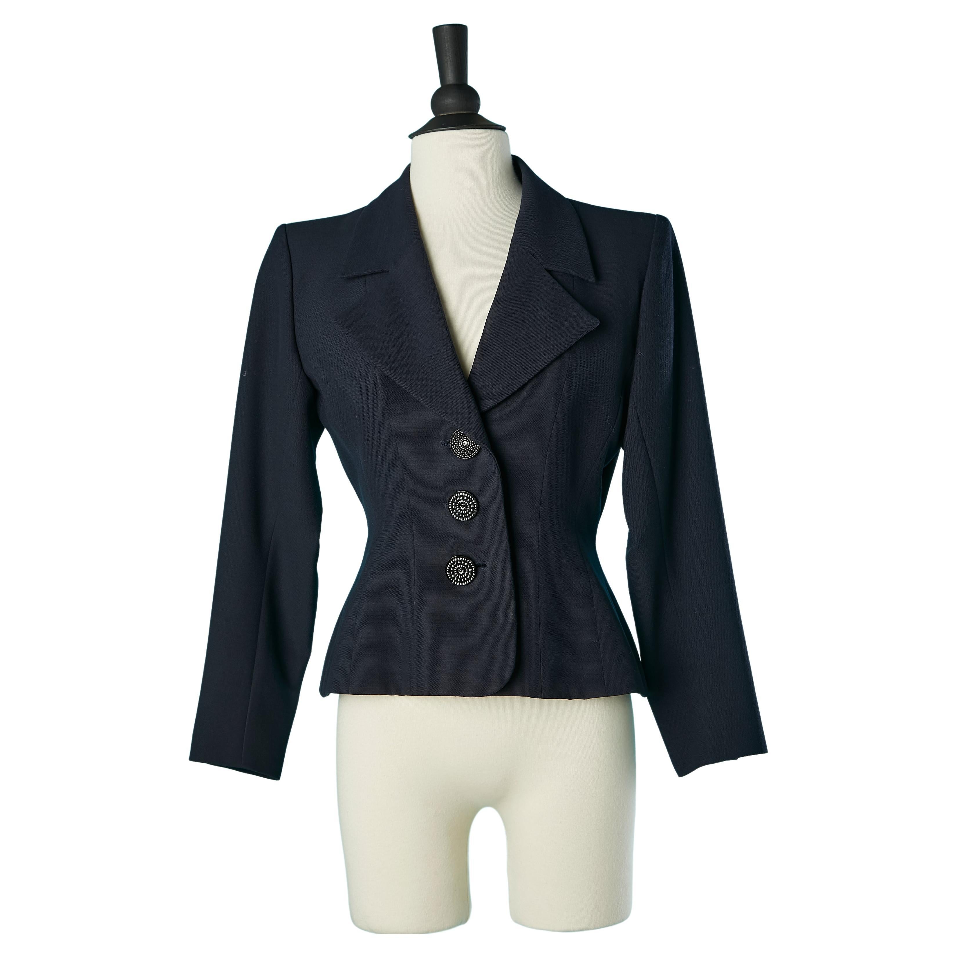 Navy blue single-breasted jacket Yves Saint Laurent Rive Gauche  For Sale