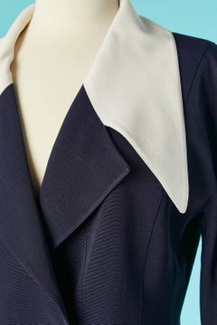 Navy blue skirt suit with white details Karl Lagerfeld for Bergdorf Goodman