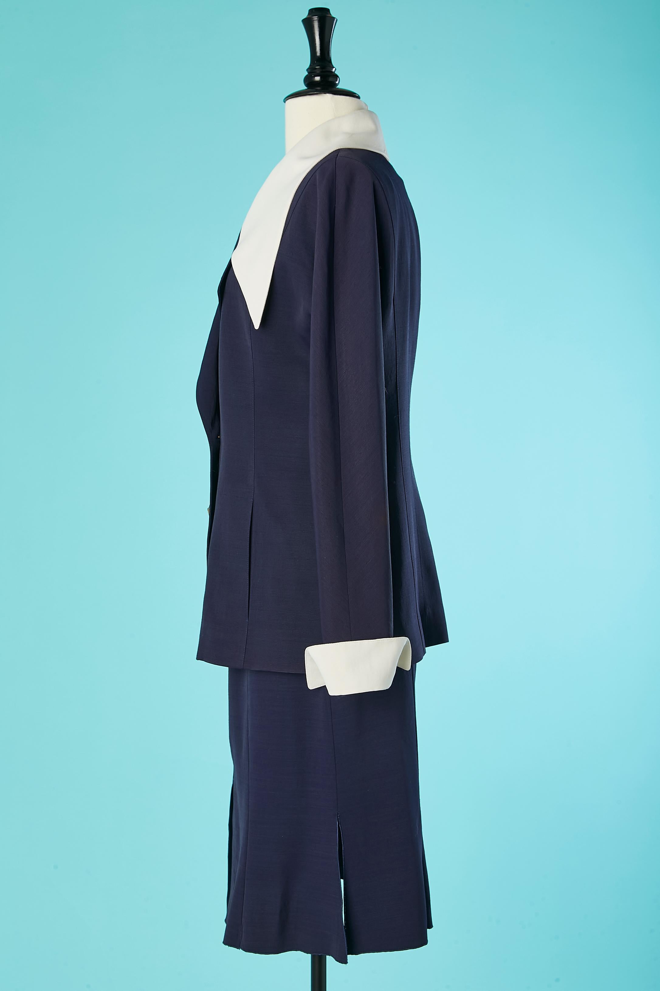 Noir Tailleur jupe bleu marine avec détails blancs Karl Lagerfeld pour Bergdorf Goodman  en vente