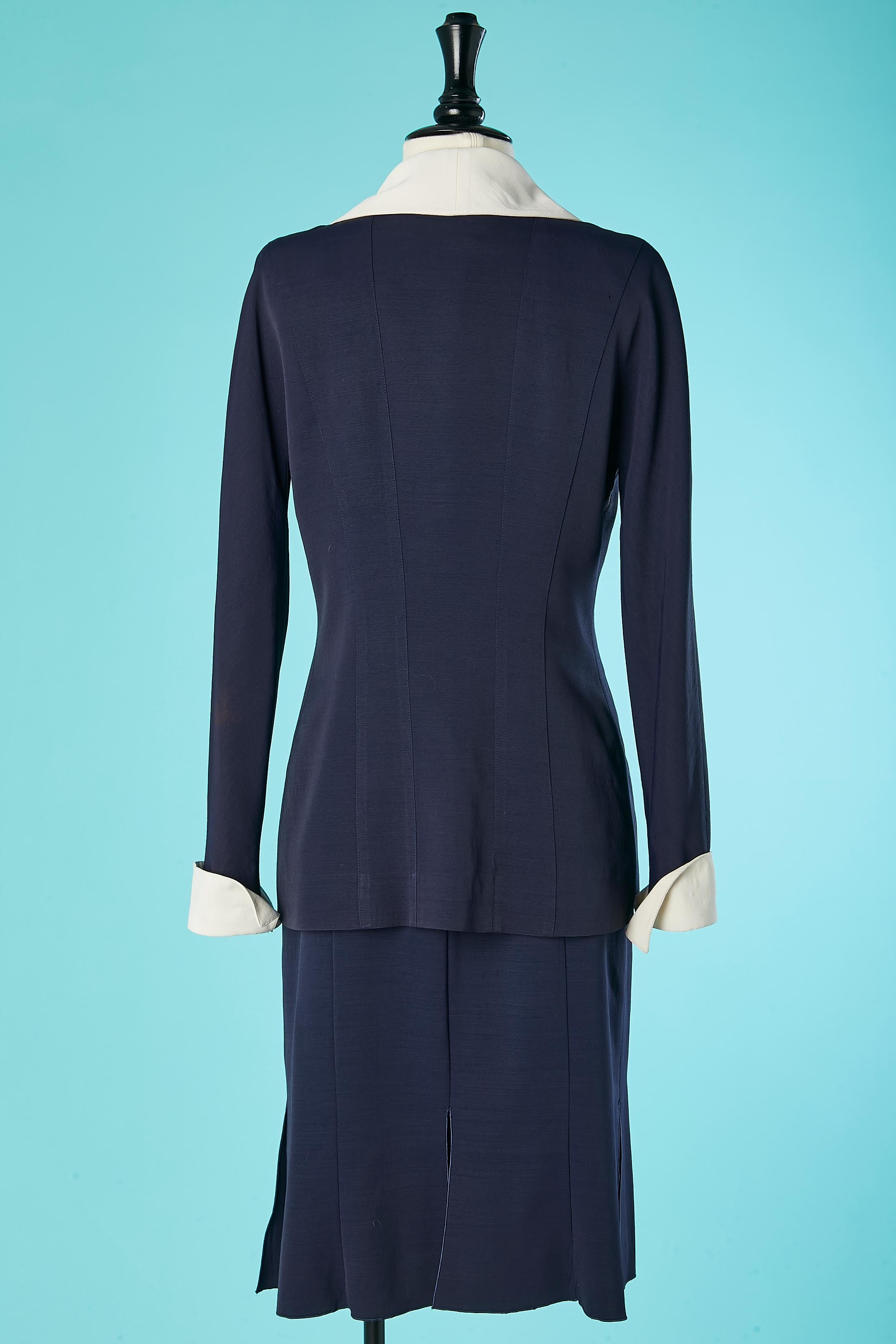 Women's Navy blue skirt suit with white details Karl Lagerfeld for Bergdorf Goodman  For Sale