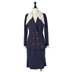 Navy blue skirt suit with white details Karl Lagerfeld for Bergdorf Goodman 