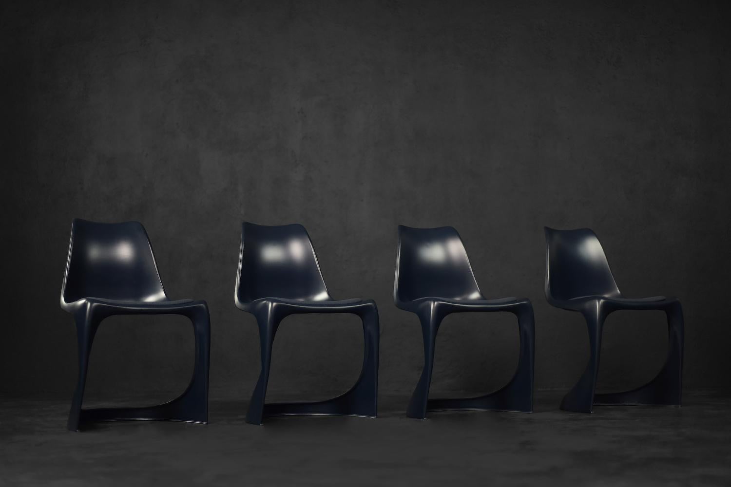 Danish Navy Blue Space Age Modo 290 Chairs by Steen Østergaard for Nielaus, Set of 4 For Sale