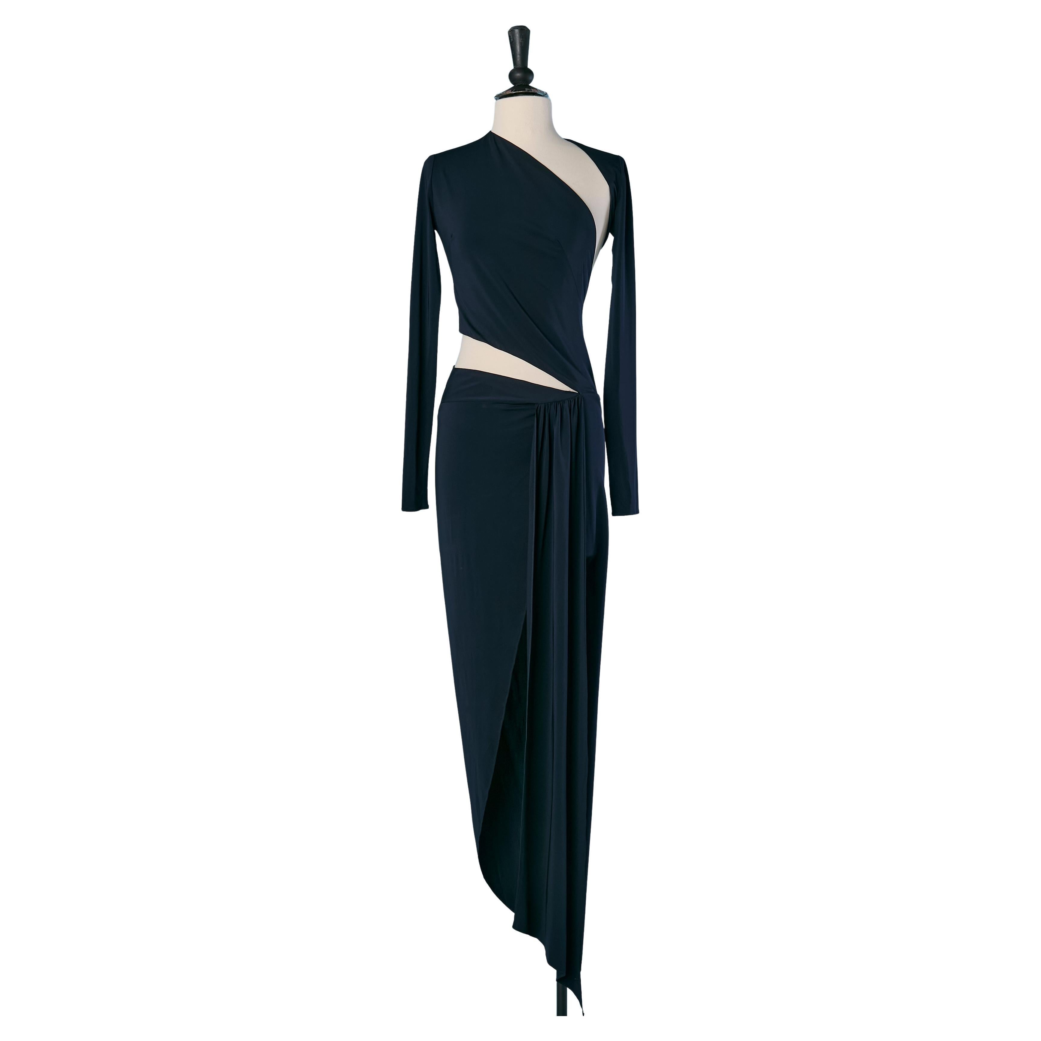 Abito da sera in jersey elasticizzato blu navy con tagli ALEXANDRE Vauthier