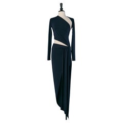 Navy blue stretch jersey evening dress with cut work ALEXANDRE VAUTHIER