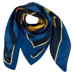 Navy & blue striped CC silk twill square scarf 90