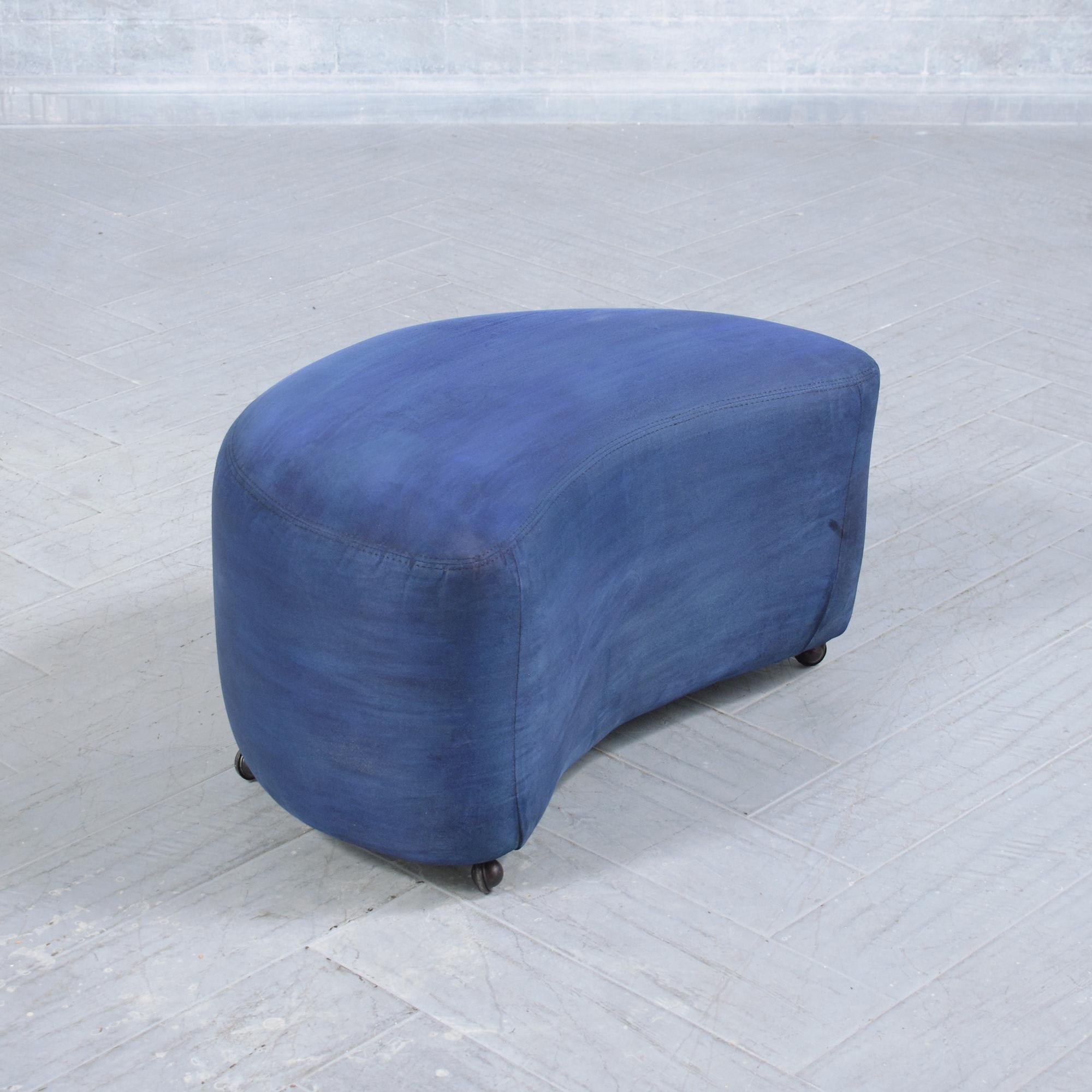 American Navy Blue Suede Mid-Century Modern Ottoman For Sale