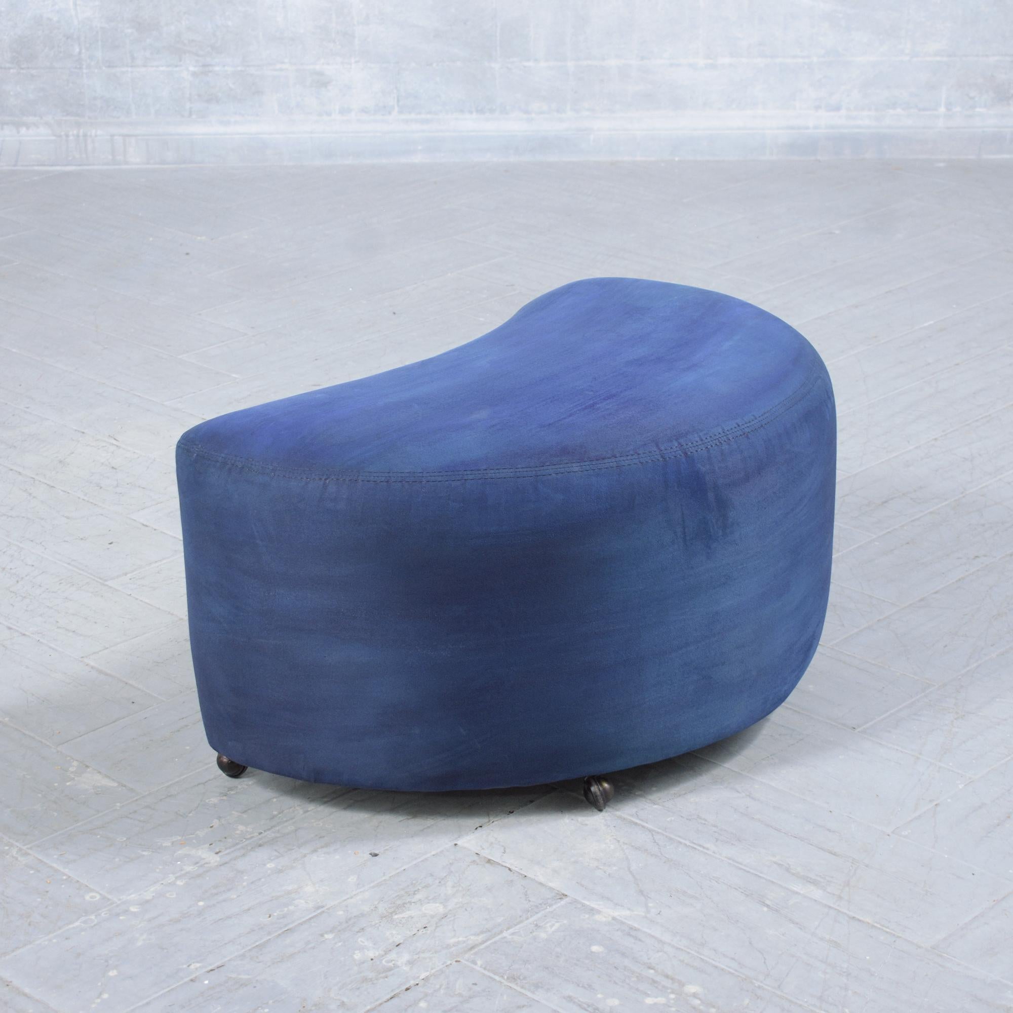Late 20th Century Navy Blue Suede Mid-Century Modern Ottoman For Sale