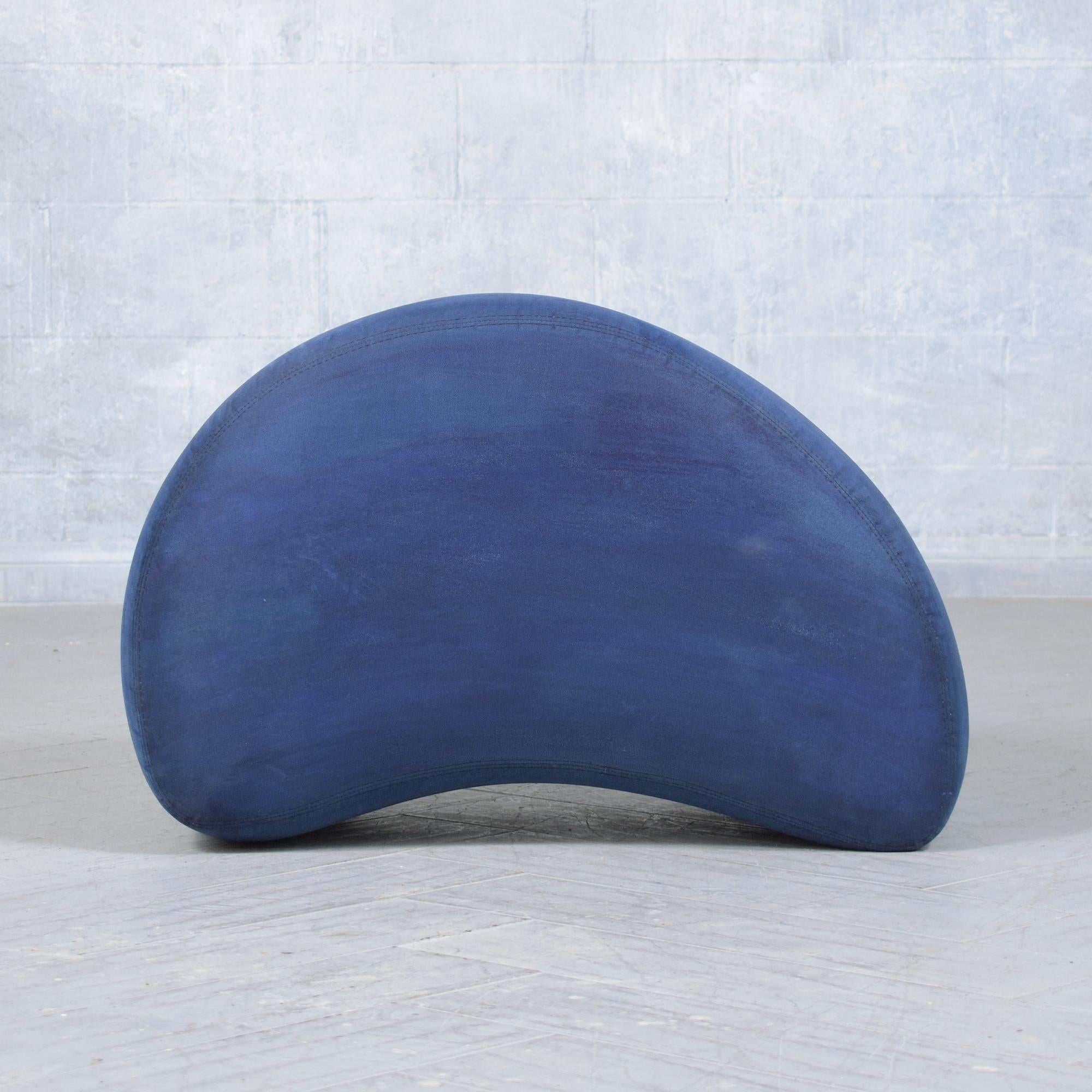 Navy Blue Suede Mid-Century Modern Ottoman For Sale 1