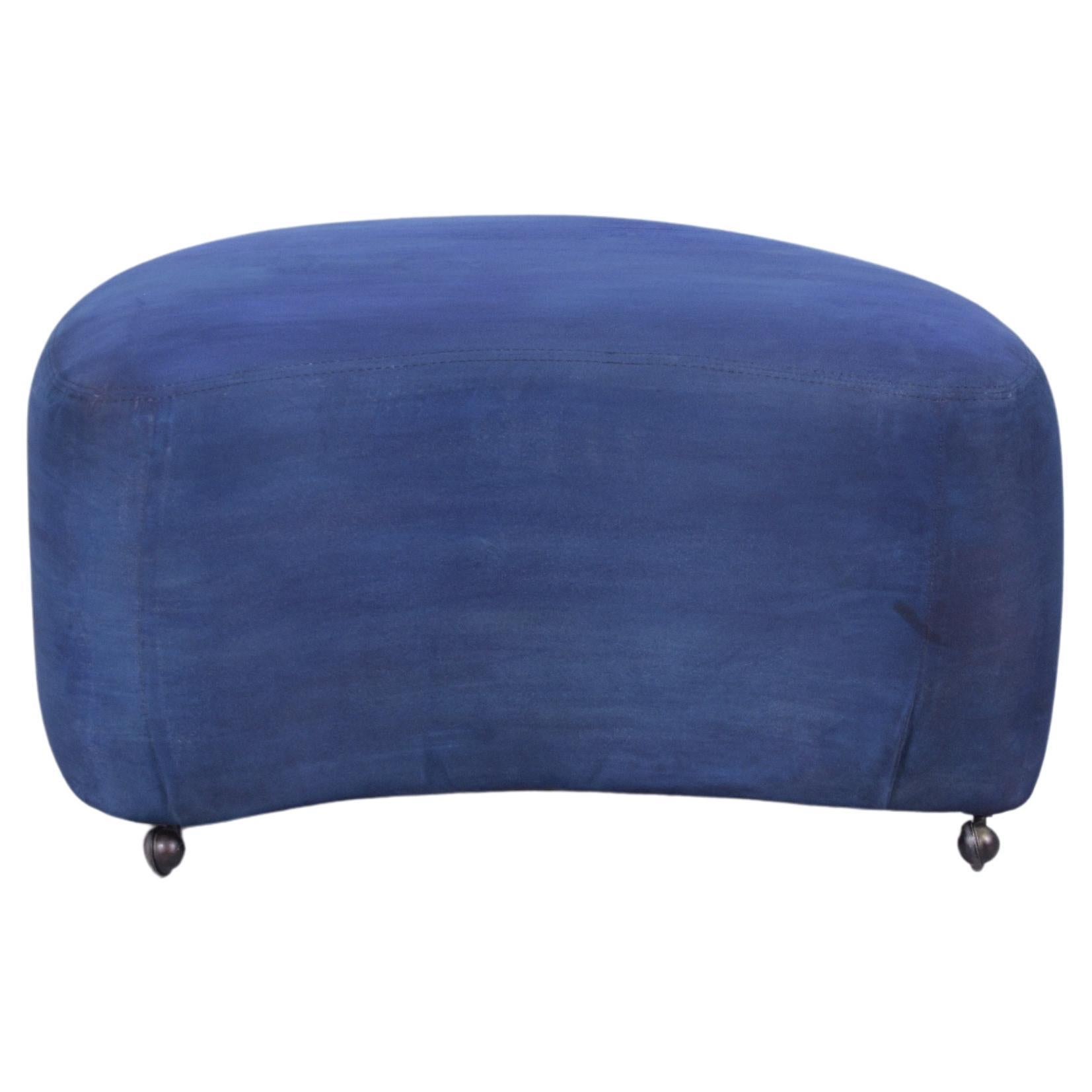 Mid-Century Modern Ottoman in Navy Blue Suede with Caster Wheels