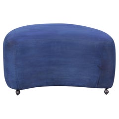 Navy Blue Suede Mid-Century Modern Ottoman