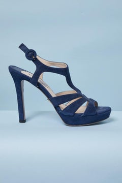 Navy blue suede sandal with plateforme PRADA
