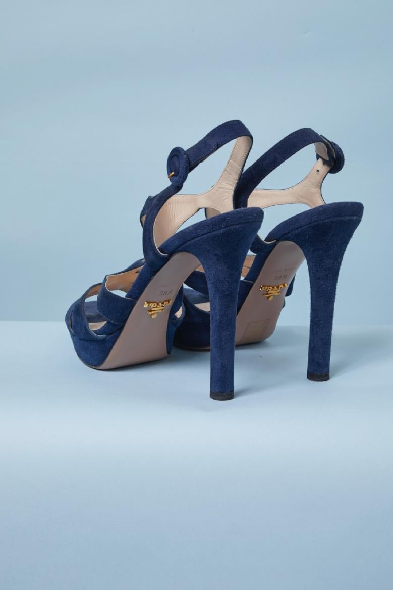 Navy blue suede sandal with plateforme PRADA en Bueno estado para la venta en Saint-Ouen-Sur-Seine, FR