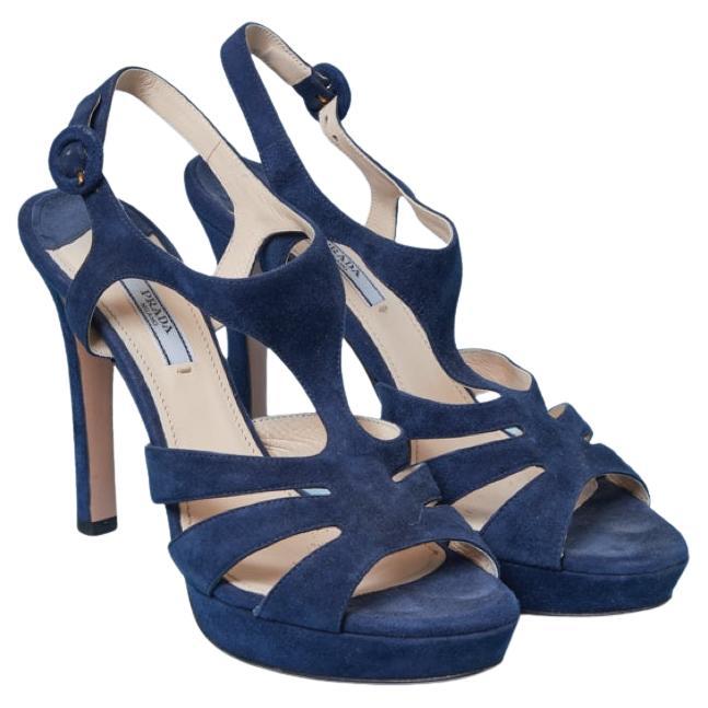 Navy blue suede sandal with plateforme PRADA en venta