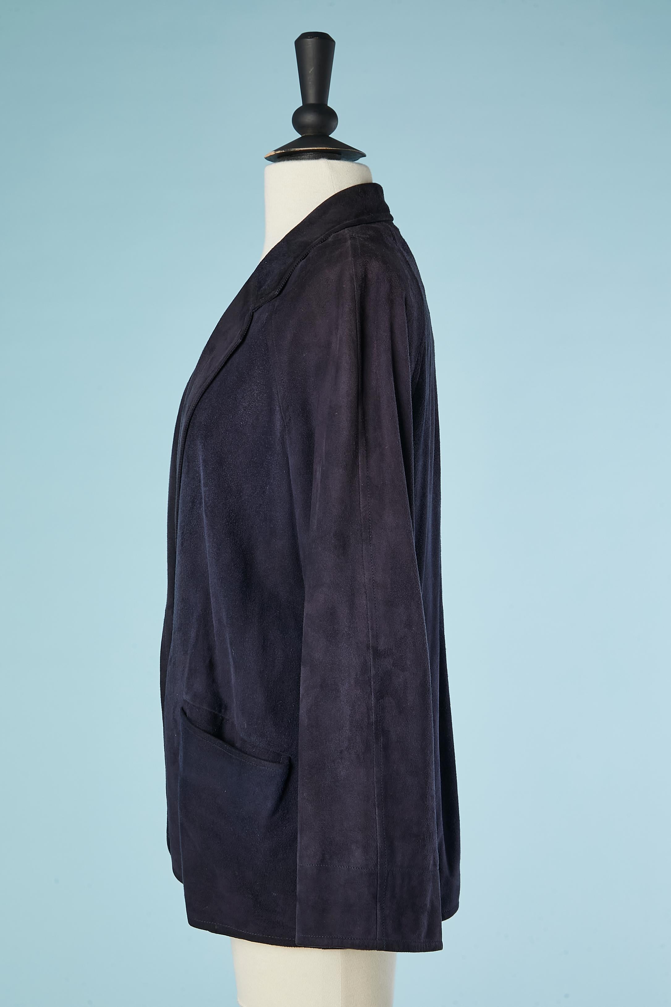 Black Navy blue suede single breasted jacket G. Gucci Circa 1970's/80's Men  For Sale