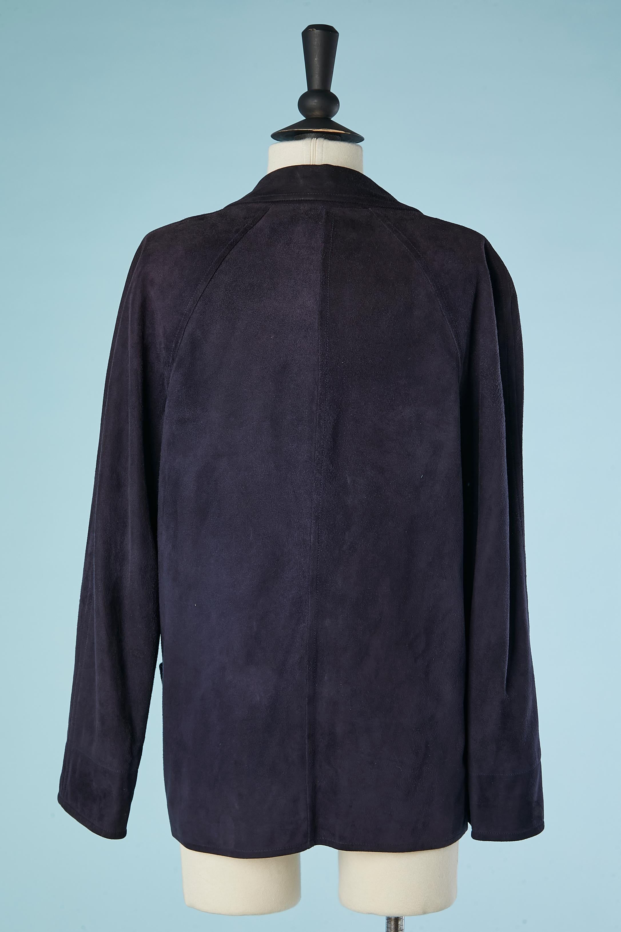 Navy blue suede single breasted jacket G. Gucci Circa 1970's/80's Men  In Excellent Condition For Sale In Saint-Ouen-Sur-Seine, FR