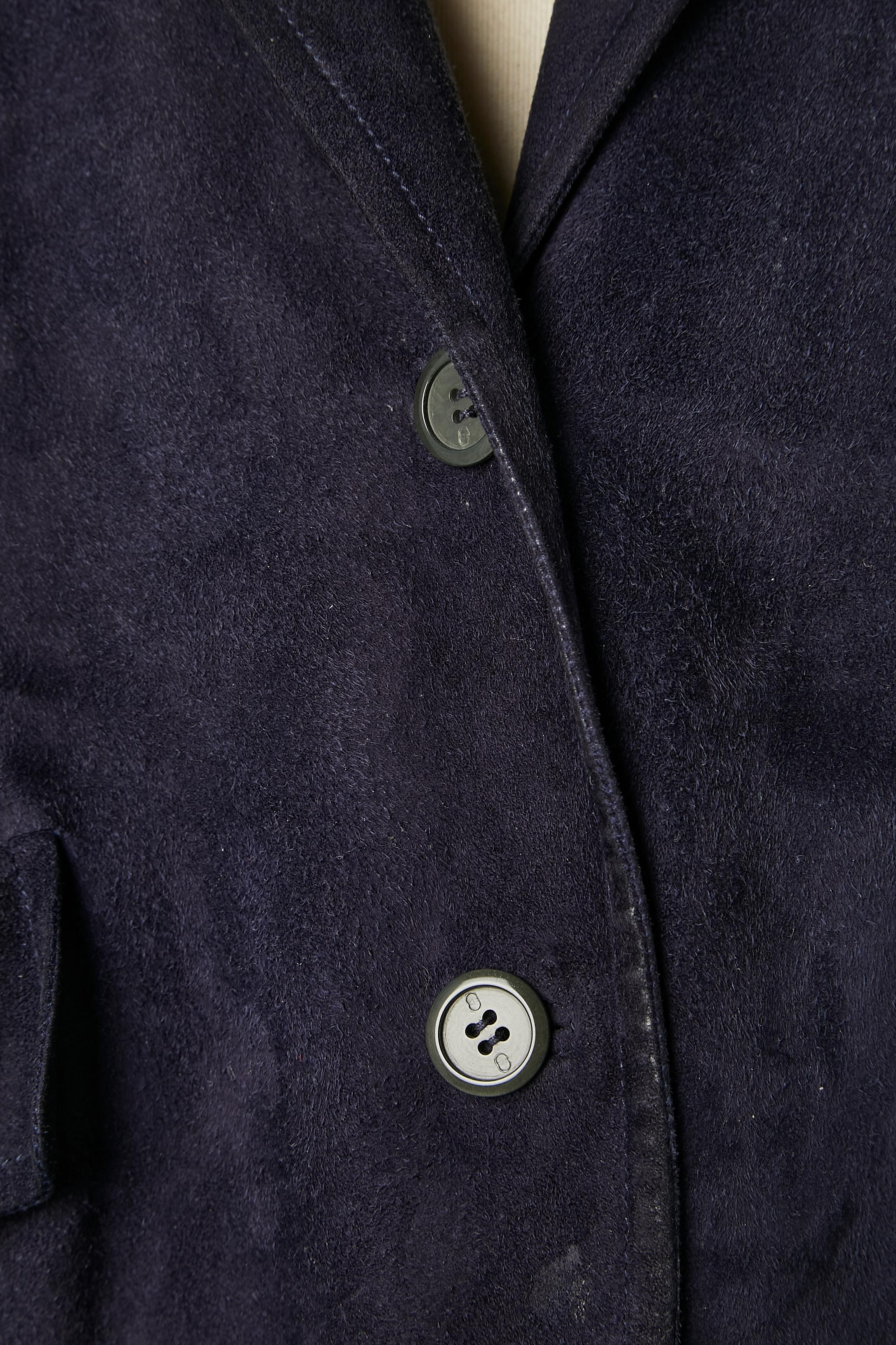 Women's or Men's Navy blue suede single breasted jacket G. Gucci Circa 1970's/80's Men  For Sale