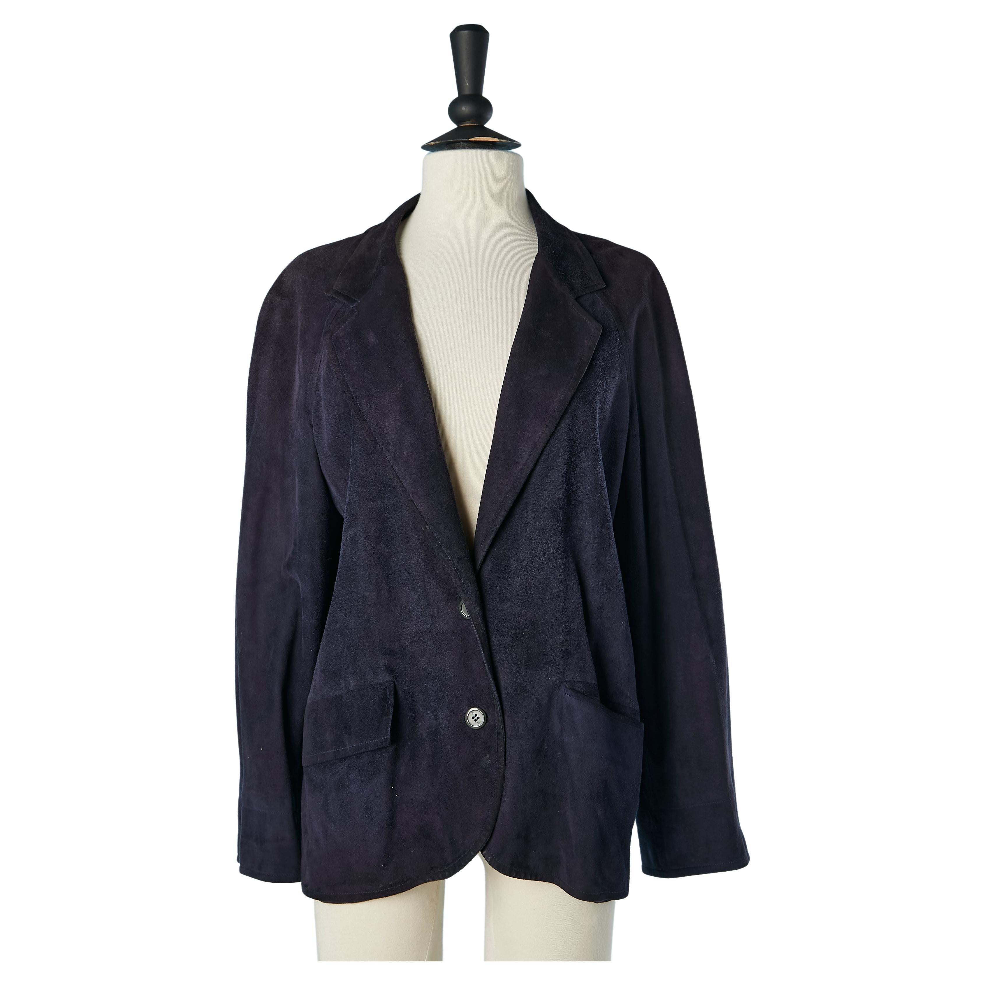Navy blue suede single breasted jacket G. Gucci Circa 1970's/80's Men  For Sale
