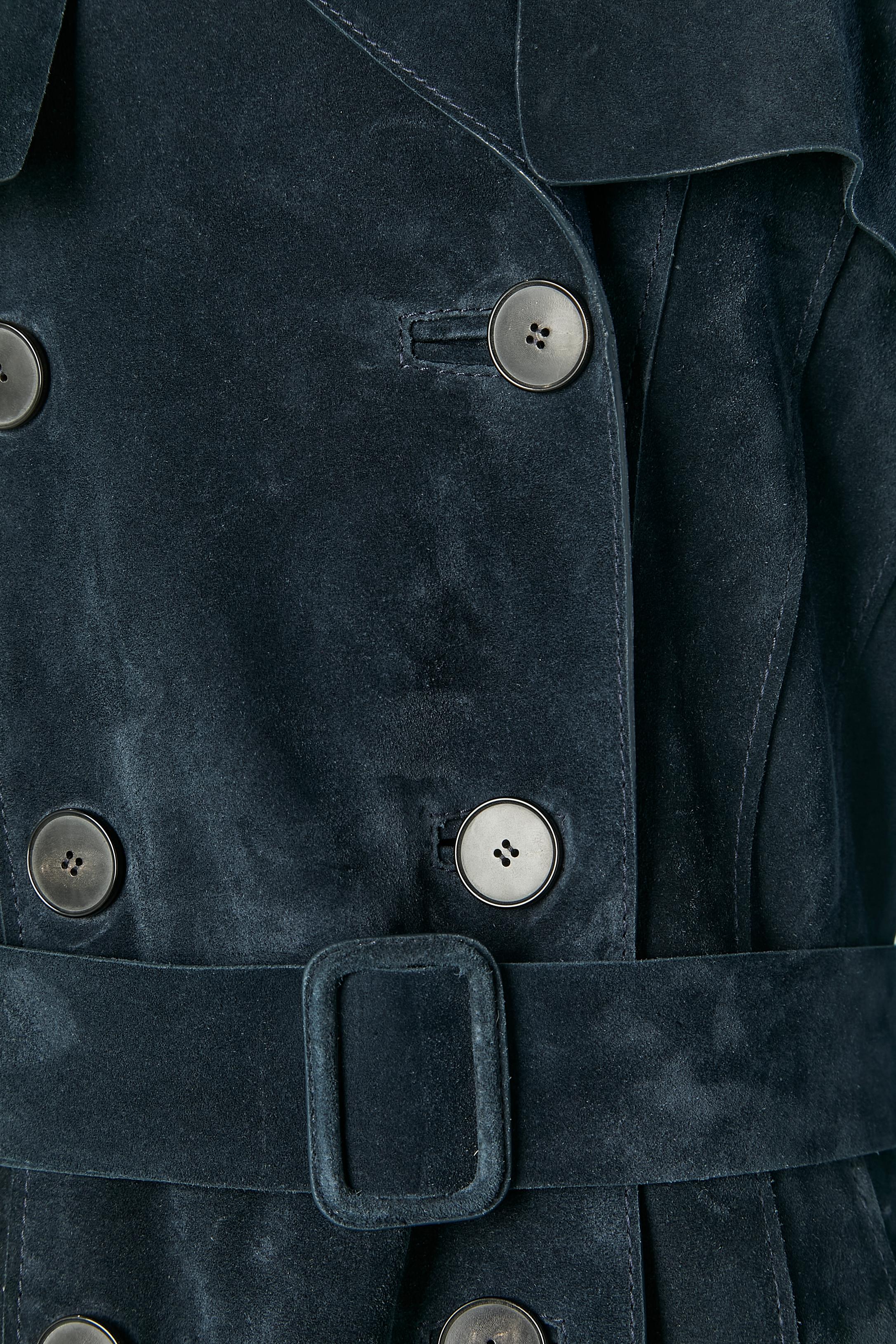 Marineblauer Wildleder-Trenchcoat von Christian Dior (Schwarz) im Angebot