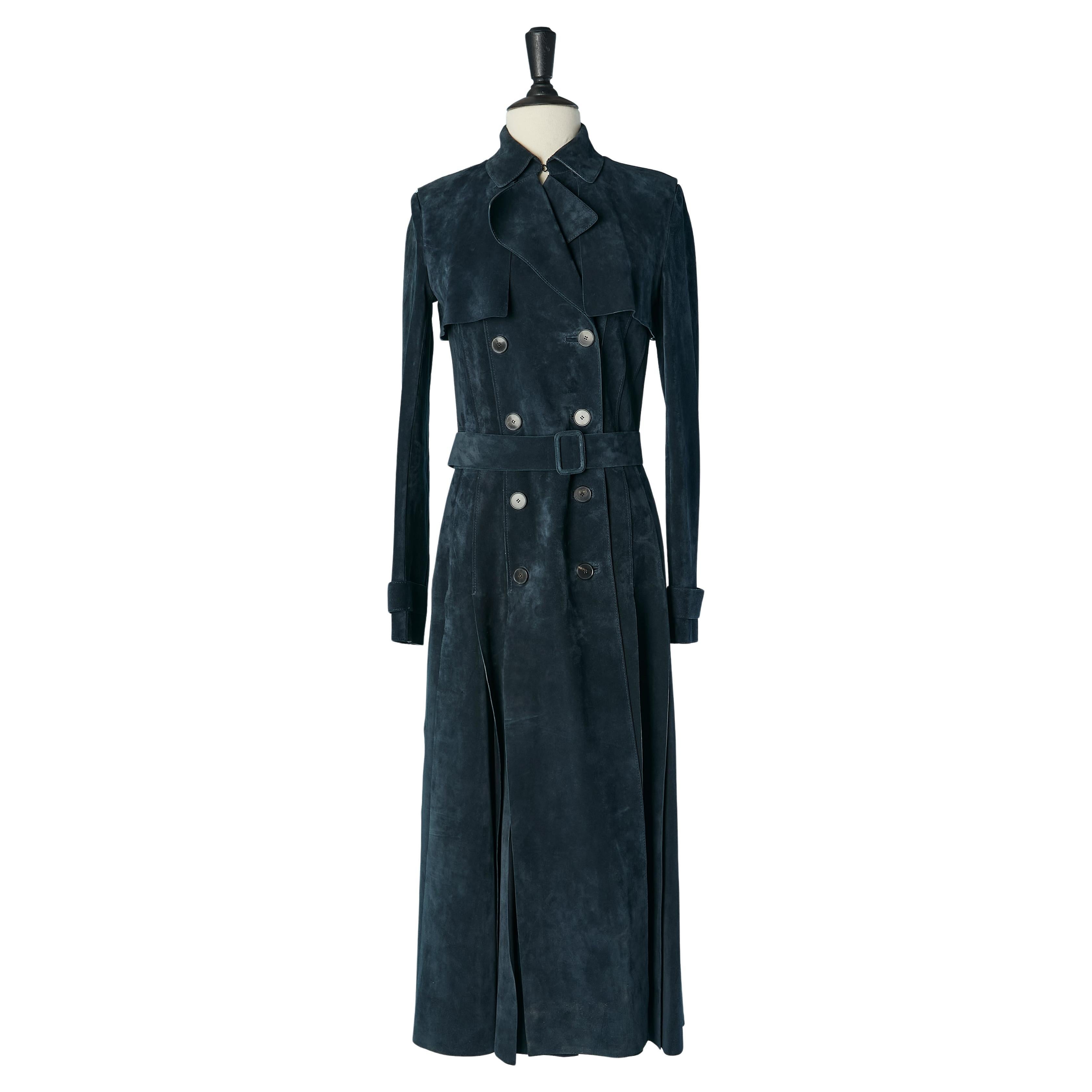 Marineblauer Wildleder-Trenchcoat von Christian Dior im Angebot