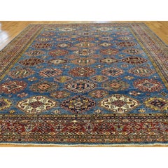 Navy Blue Super Kazak Hand Knotted Pure Wool Oriental Rug