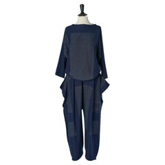 Navy blue sweater and trouser knit jacquard ensemble ISSEY MIYAKE New