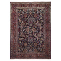 Navy Blue Tabriz Wool Hand Knotted Rug 10 ft x 13 ft , Floral Medallion Opulence