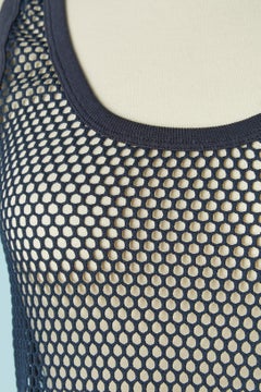 Navy blue tank top dress in mesh GALLIANO New