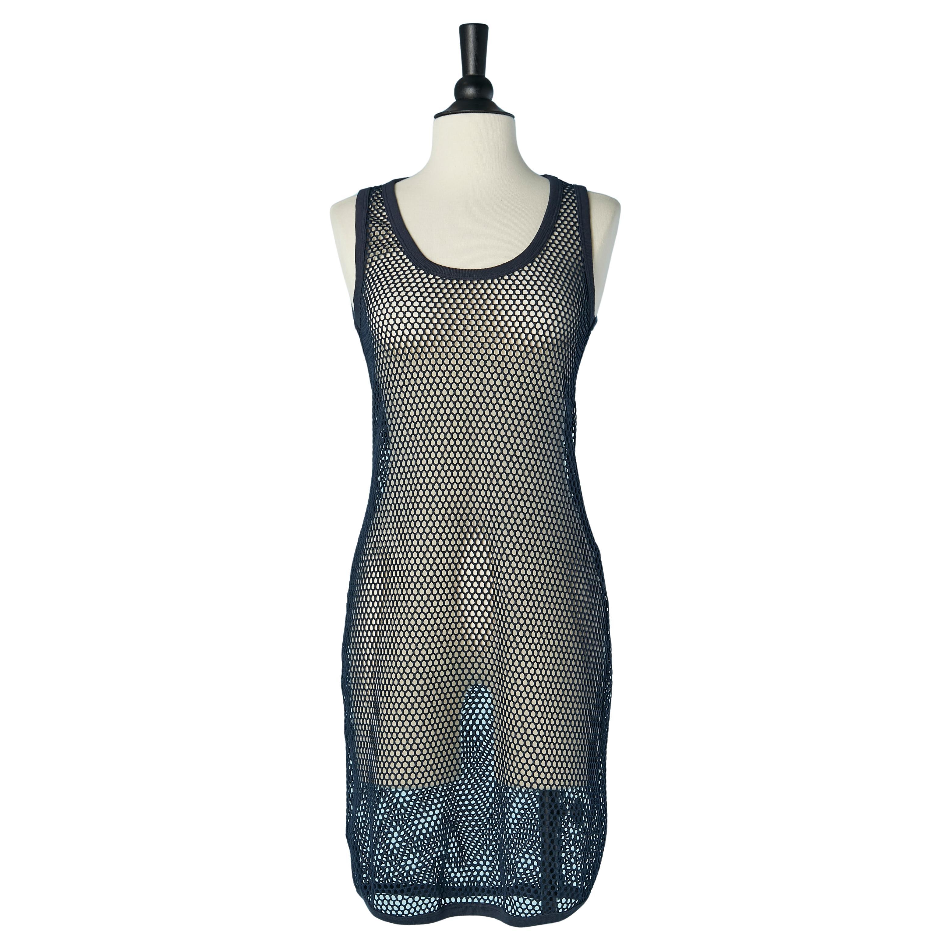 Navy blue tank top dress in mesh GALLIANO New For Sale
