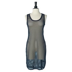 Navy blue tank top dress in mesh GALLIANO New