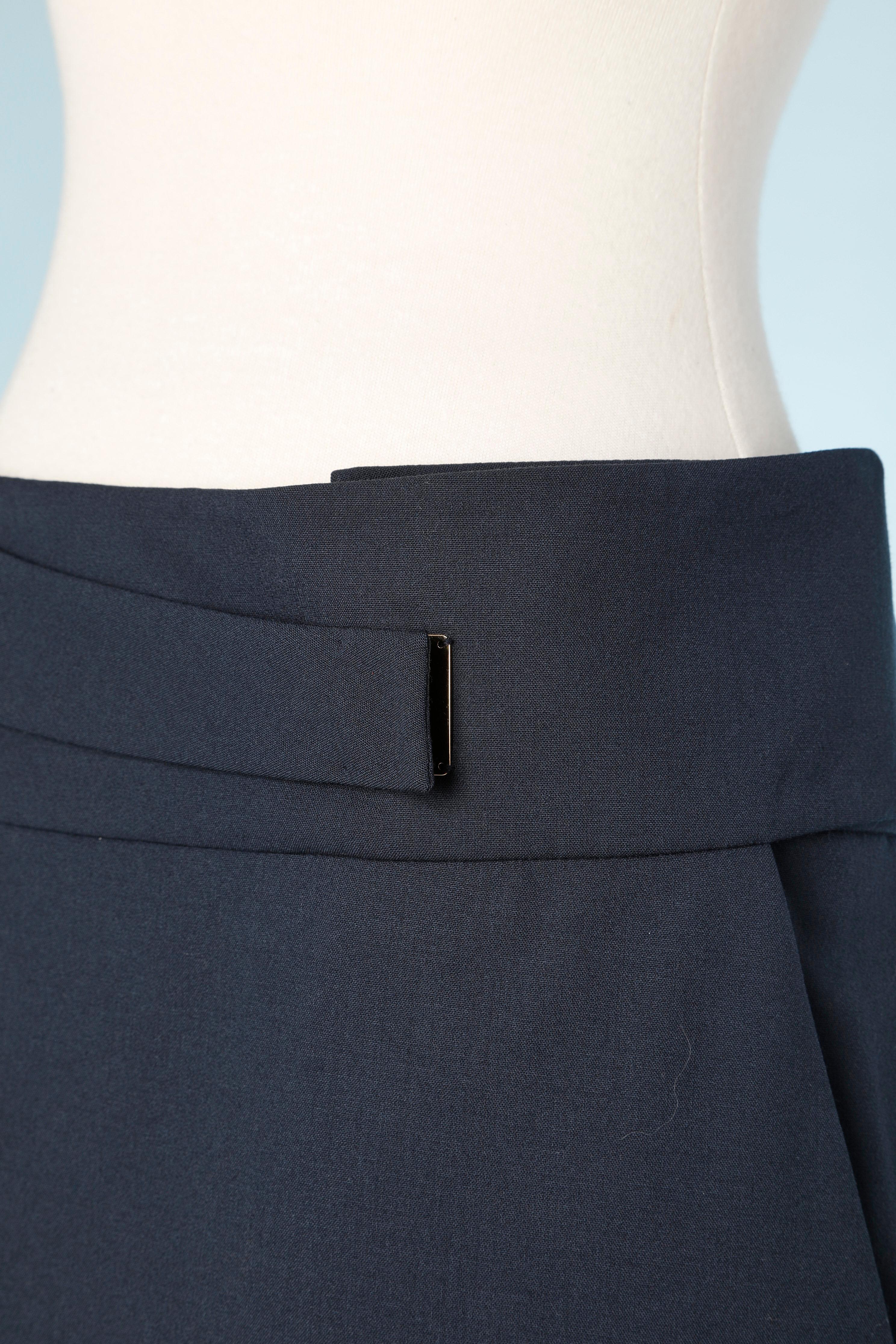 Navy blue thin wool skirt with wrap fabric belt Yves Saint Laurent Rive Gauche  In Excellent Condition For Sale In Saint-Ouen-Sur-Seine, FR