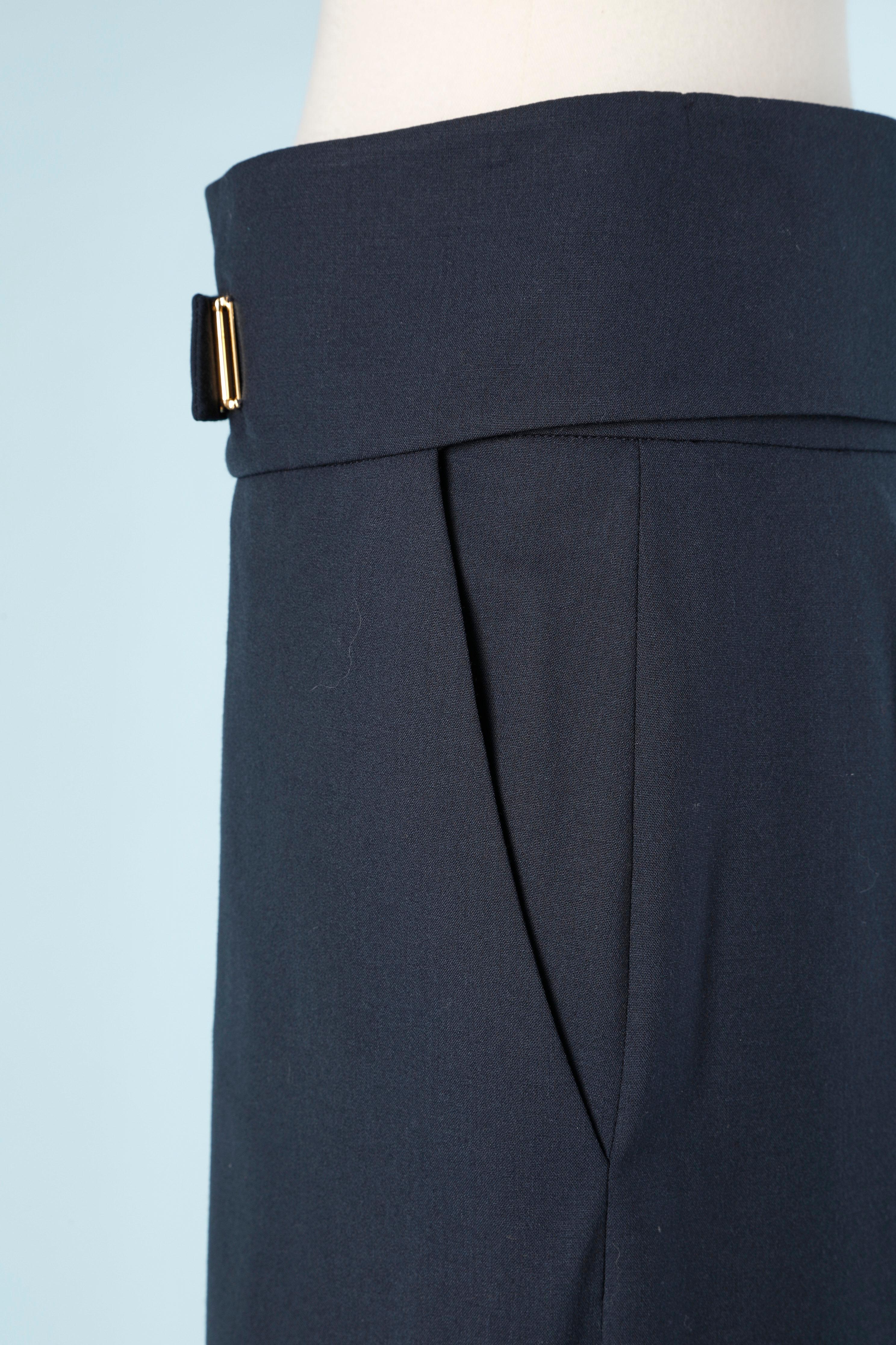 Women's Navy blue thin wool skirt with wrap fabric belt Yves Saint Laurent Rive Gauche  For Sale