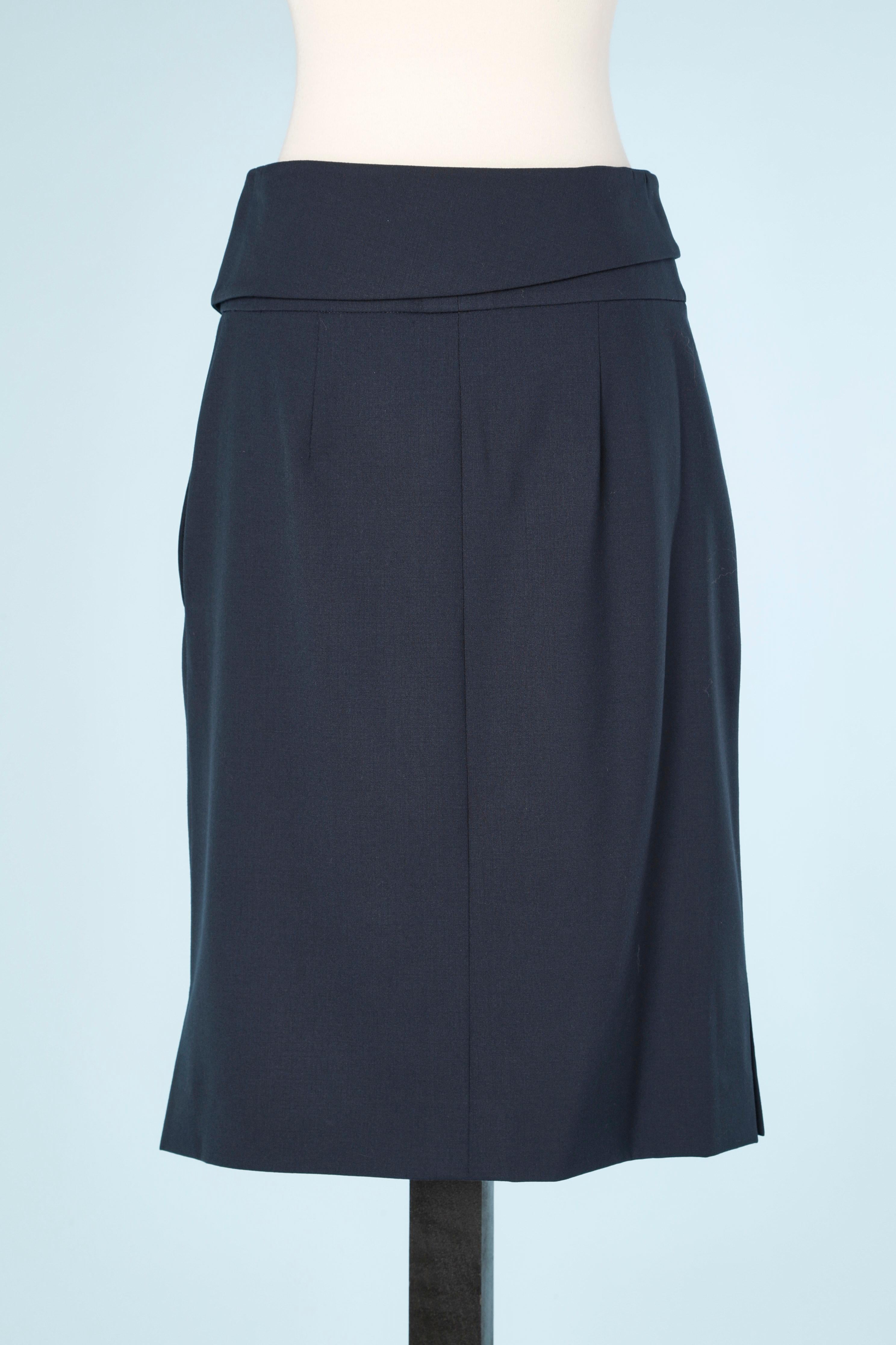 Navy blue thin wool skirt with wrap fabric belt Yves Saint Laurent Rive Gauche  For Sale 2