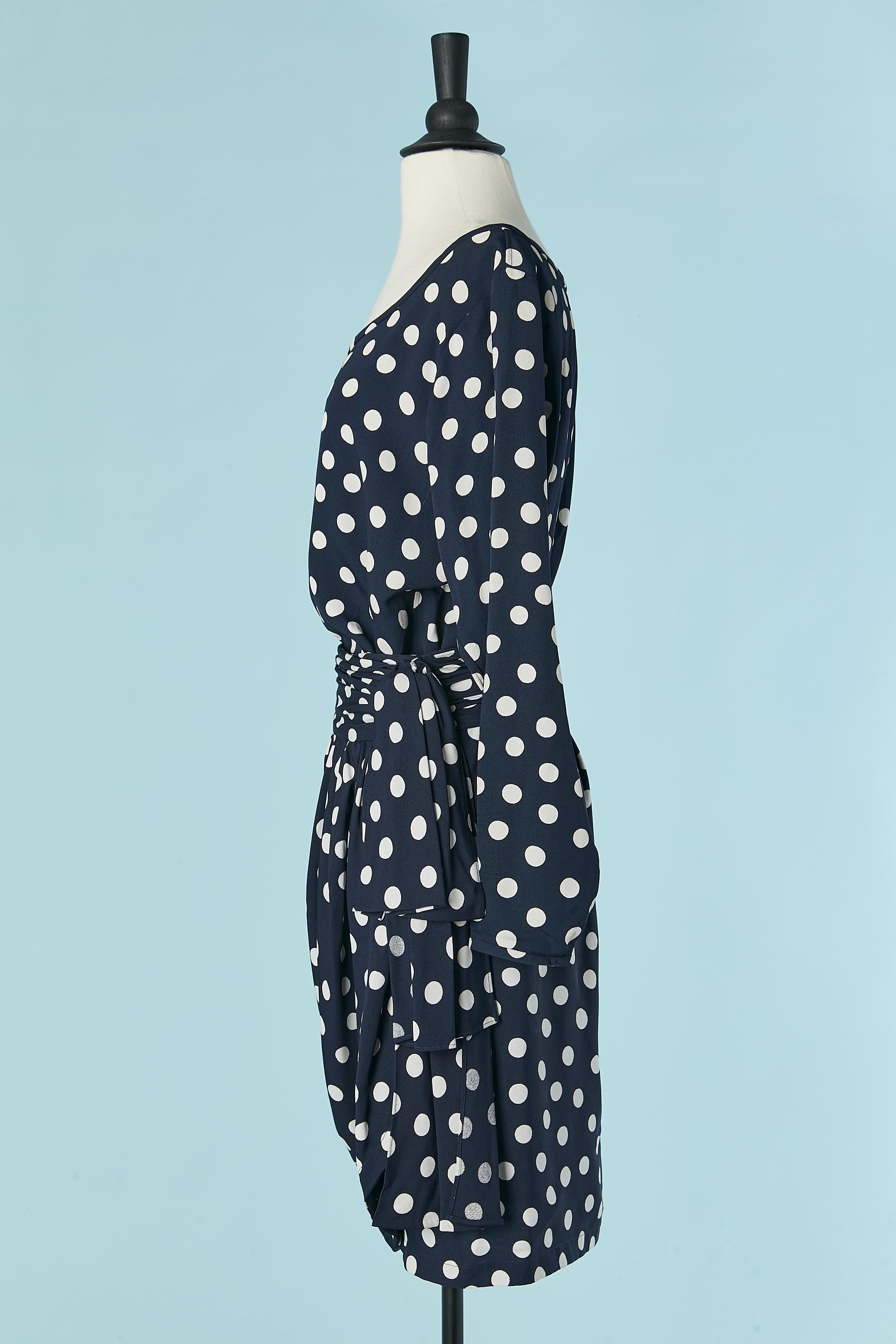 Women's Navy blue top and wrapped skirt ensemble with white Polka dots YSL Rive Gauche For Sale