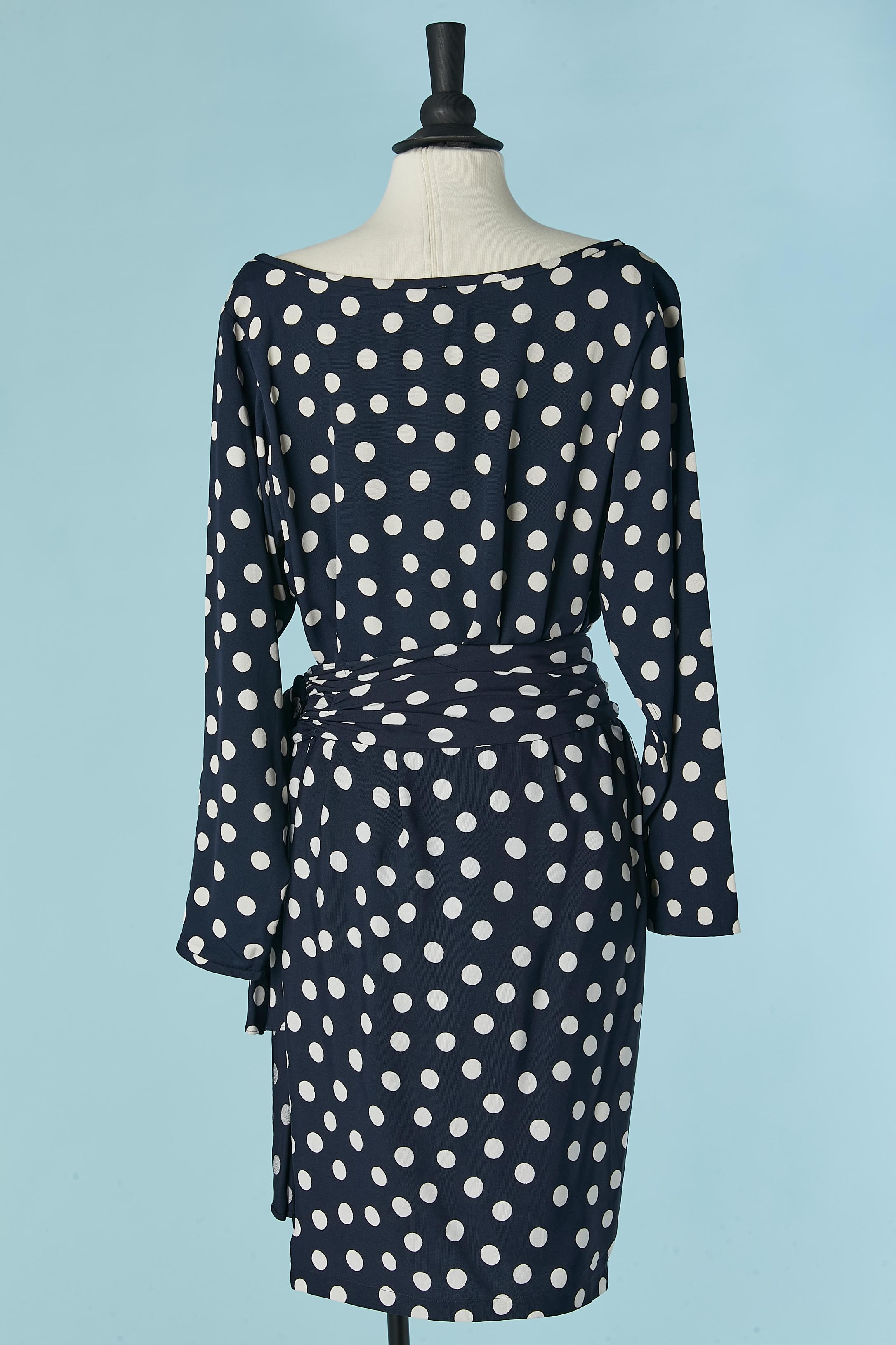 Navy blue top and wrapped skirt ensemble with white Polka dots YSL Rive Gauche For Sale 1