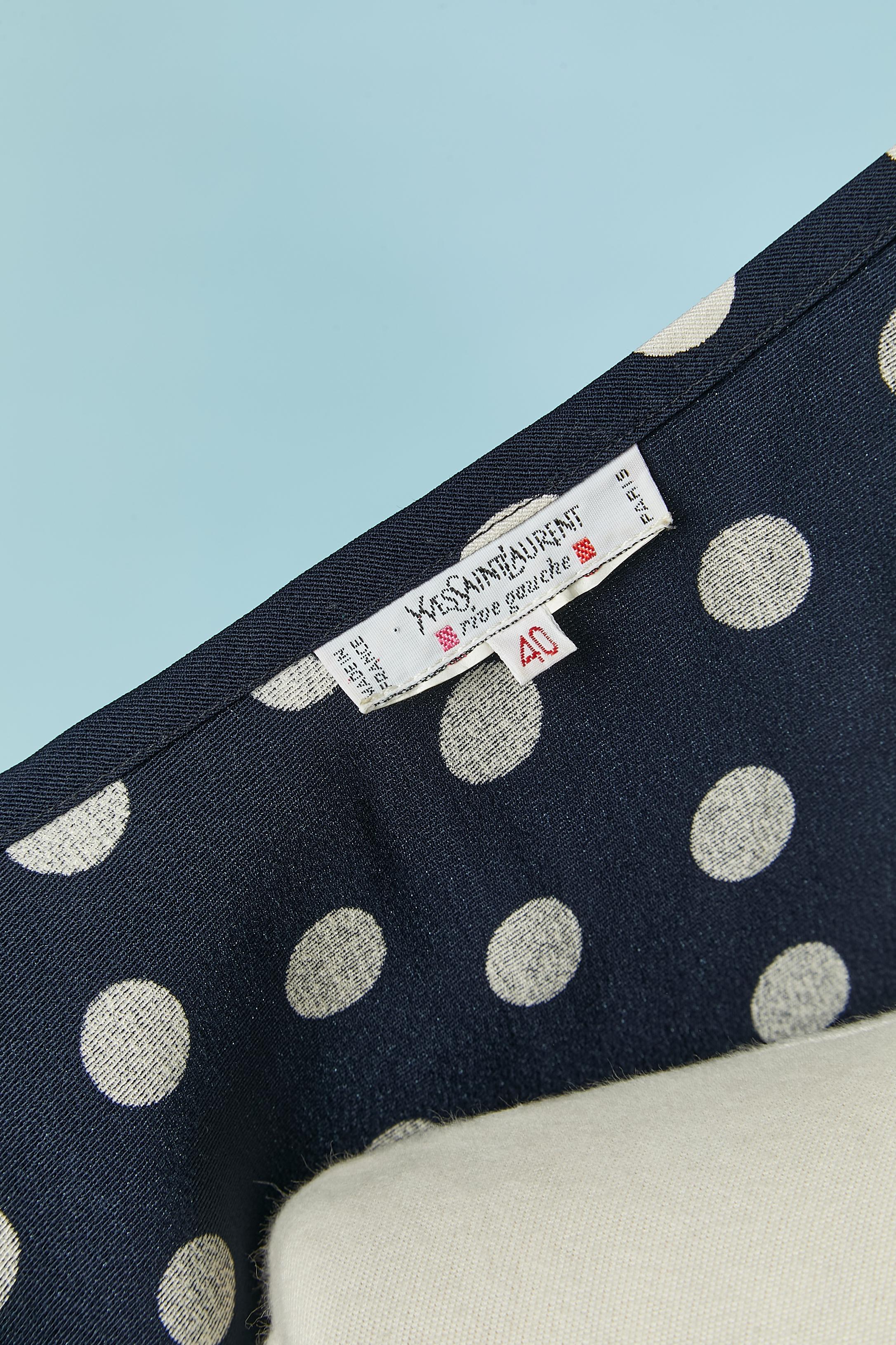 Navy blue top and wrapped skirt ensemble with white Polka dots YSL Rive Gauche For Sale 2
