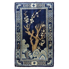 Navy Blue Tree Pattern Antique Chinese Rug