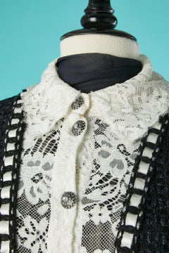 Navy blue tweed and white lace cocktail dress  Chanel Métiers d'Art Paris-Rome