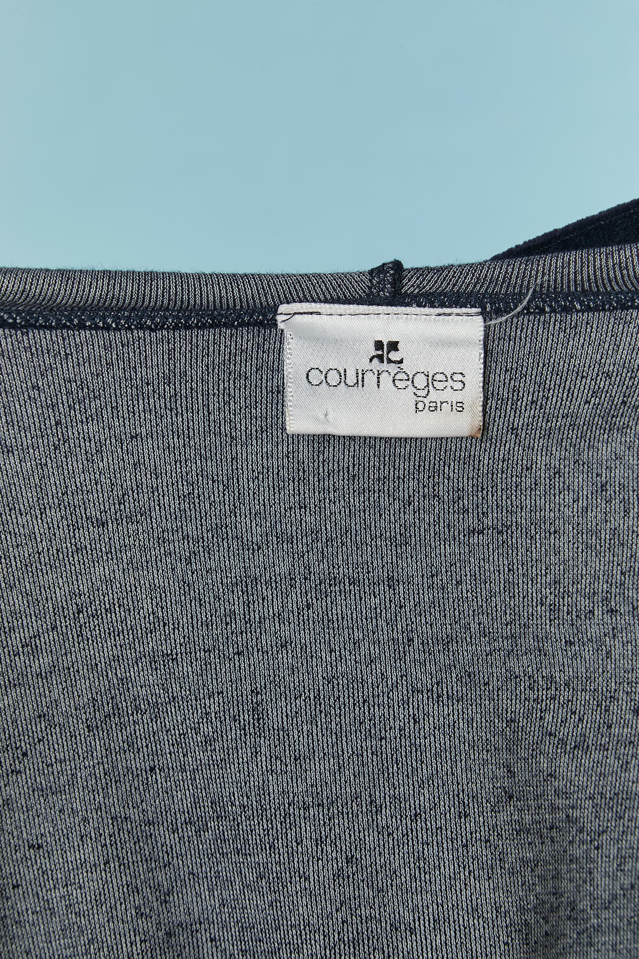 Giacca in spugna di velluto blu navy con cappuccio e zip bianca Courrèges in vendita 3