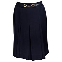 Navy Blue Vintage Celine Wool Pleated Skirt