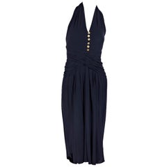 Navy Blue Vintage Chanel Boutique Silk Halter Dress