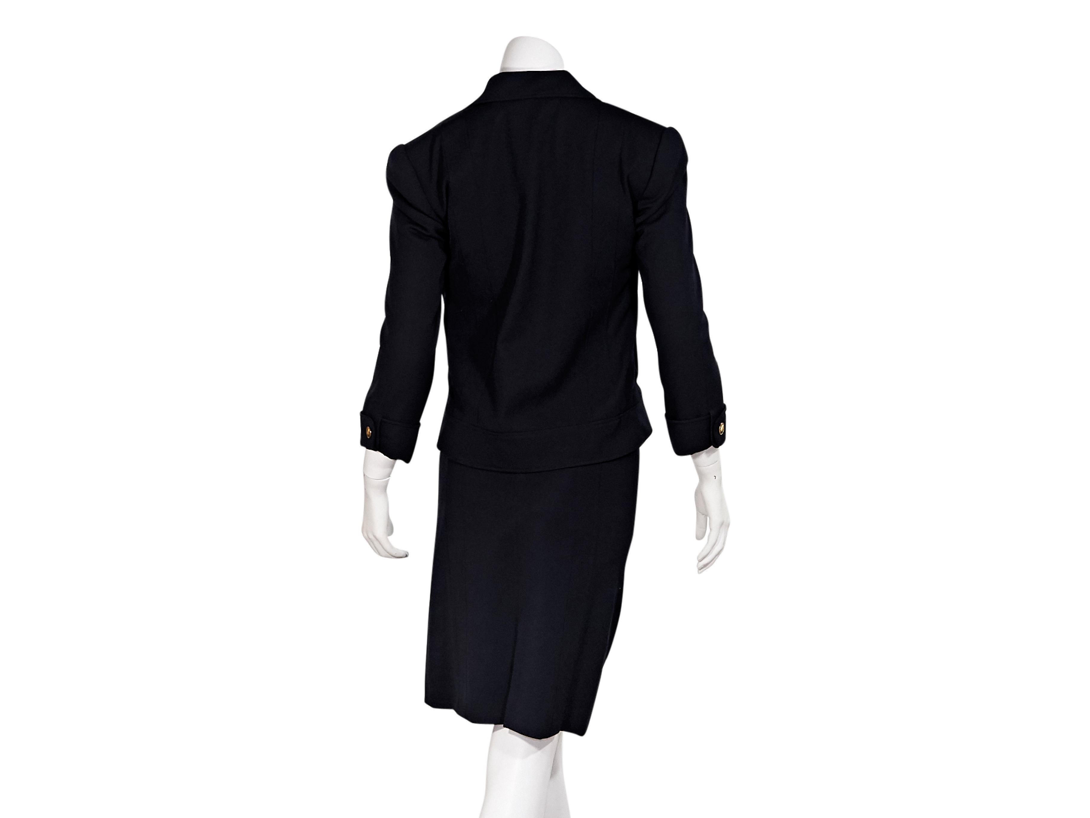 Black Navy Blue Vintage Chanel Wool Skirt Suit Set