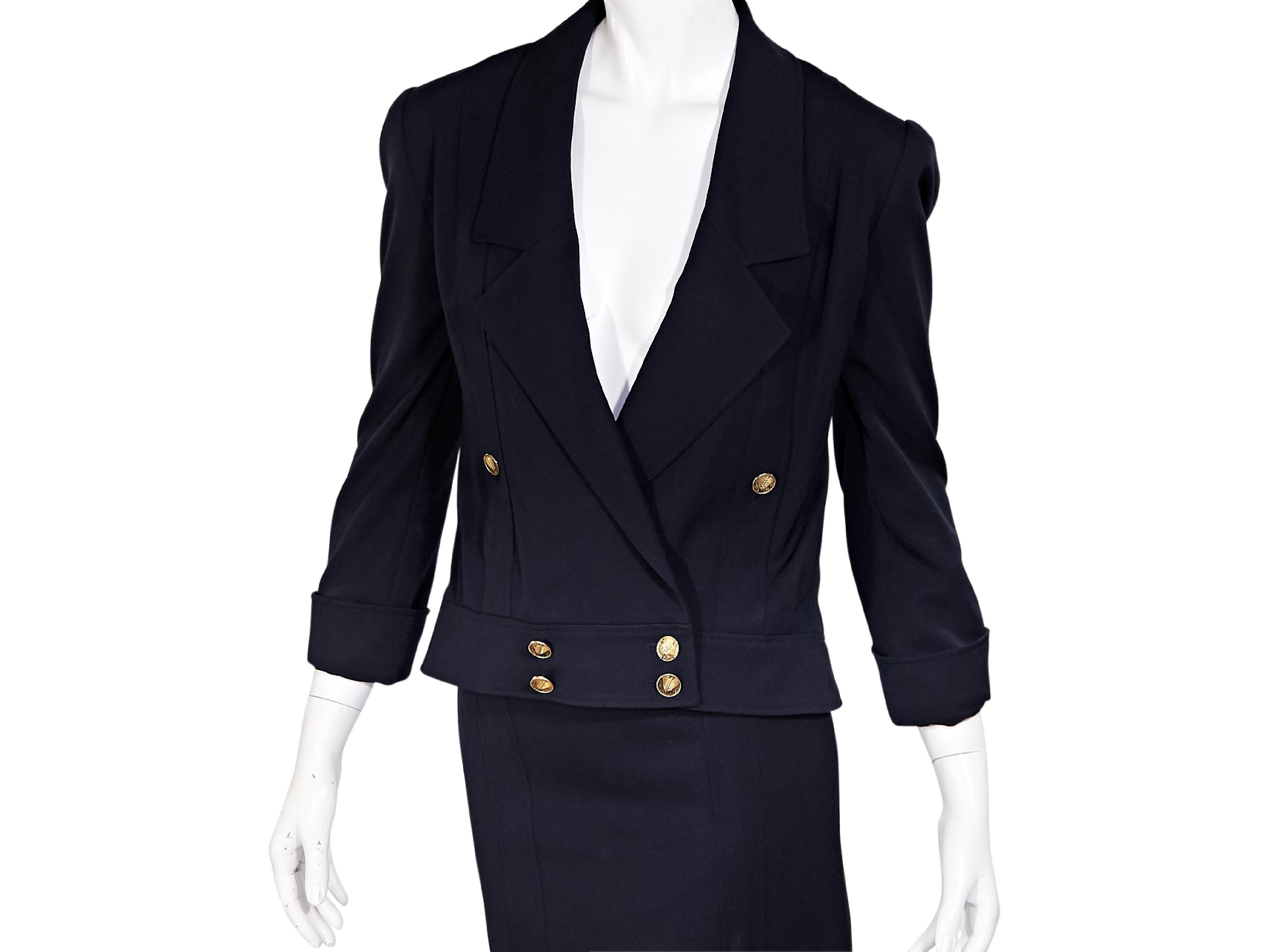 Navy Blue Vintage Chanel Wool Skirt Suit Set In Good Condition In New York, NY