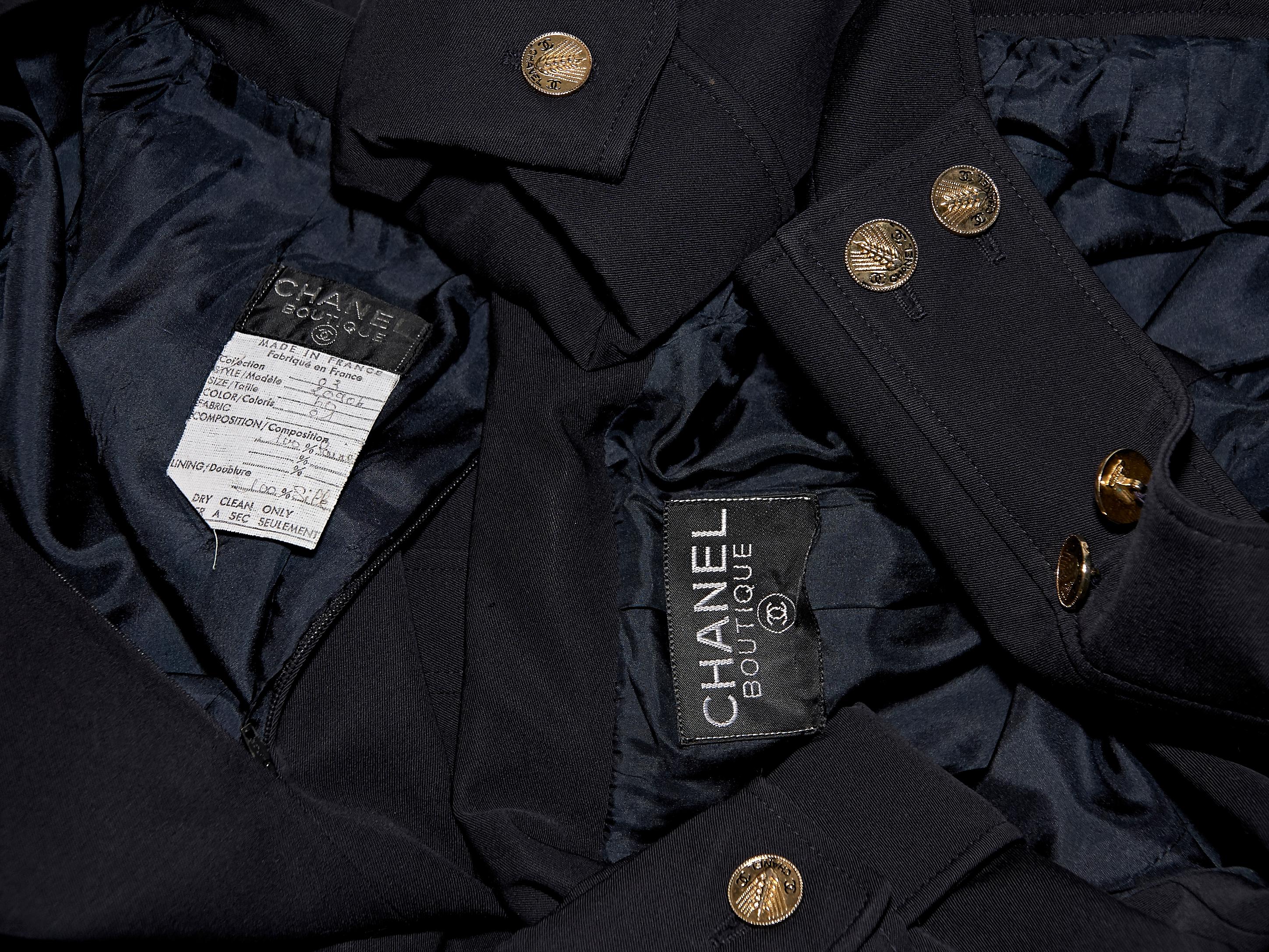 Navy Blue Vintage Chanel Wool Skirt Suit Set 1
