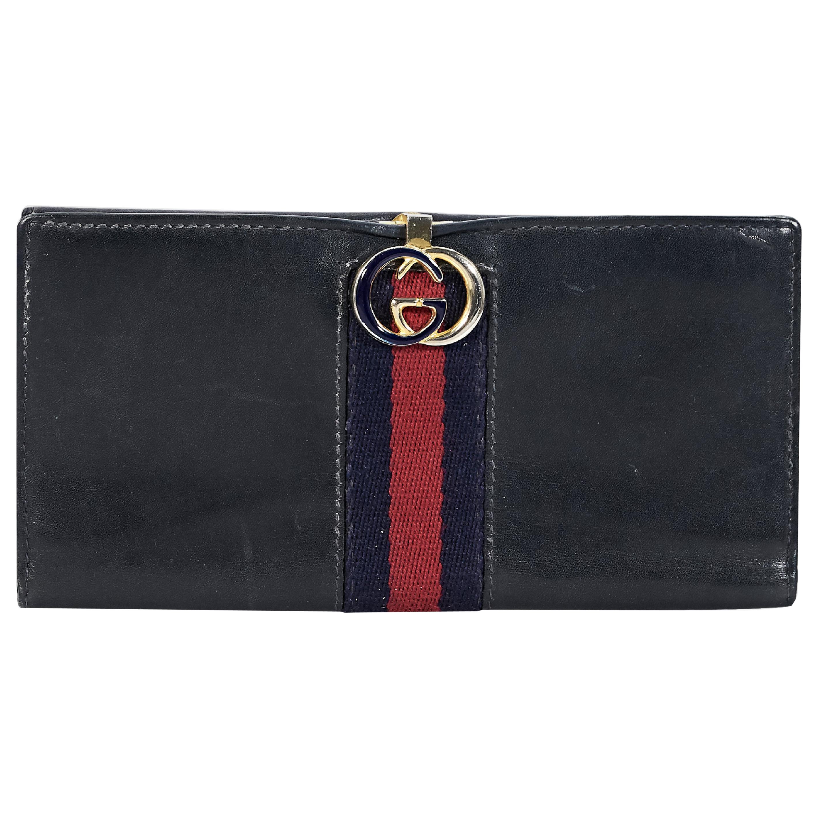Navy Blue Vintage Gucci Leather Wallet