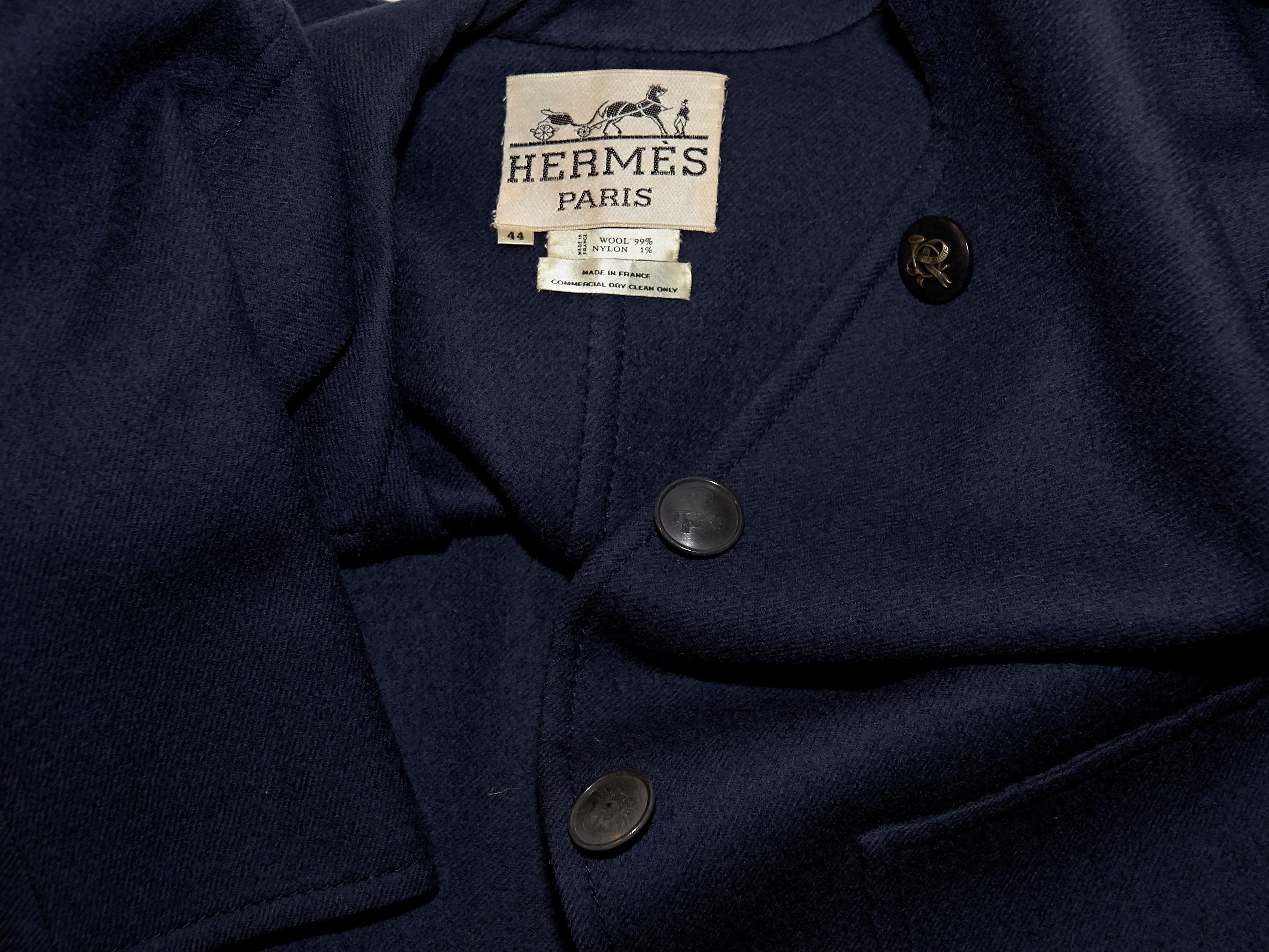 Navy Blue Vintage Hermes Wool Coat In Good Condition In New York, NY