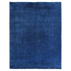 Navy Blue Vintage Overdyed Persian Tabriz Distressed Worn Wool Hand Knotted Rug