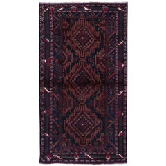 Navy Blue Vintage Persian Baluch Pure Wool Wide Runner Hand Knotted Oriental Rug