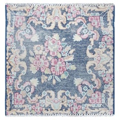 Azul Marino Vintage Persa Kerman Esquilada Baja Lana Envejecida Alfombra Anudada a Mano